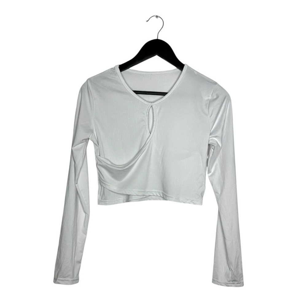 White Long Sleeve Keyhole Cutout Crop Top Possibly XS - SEE MEASUREMENTS